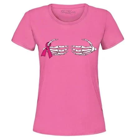 Women's Skeleton Hands Breast Cancer Awareness Graphic T-Shirt