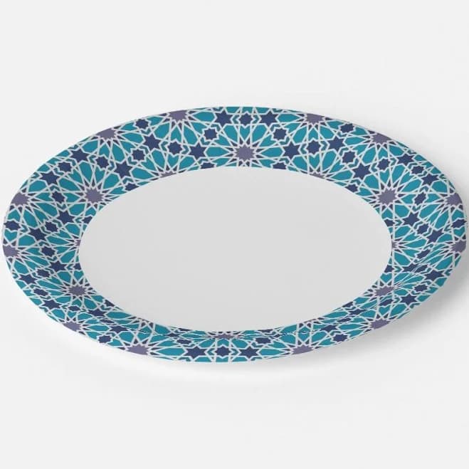 Abstract Pattern In Blue And Grey Paper Plates