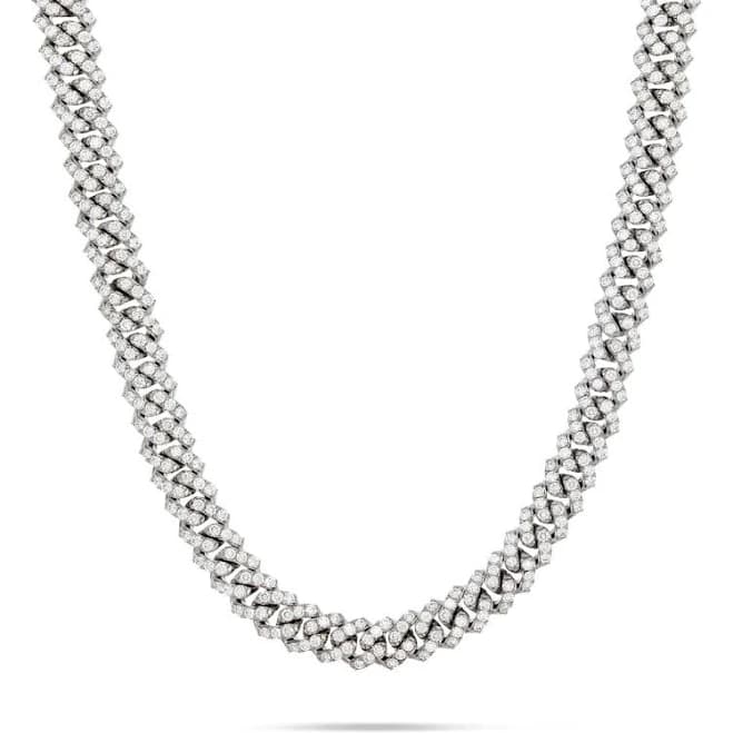10K White Gold 18.20ctw Diamond Prongset Cuban Chain