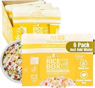 The Rice Stuff Box Instant Rice - Non GMO & Gluten Free Seasoned Rice | Ready to Eat Pineapple Fried Organic Jasmine Rice (Pack of 6) 2.46 oz each | Vegan & Dairy free Microwaveable Packs