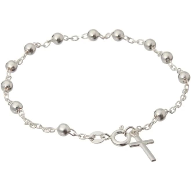 Italian Sterling Silver Round Bead Cross Bracelet