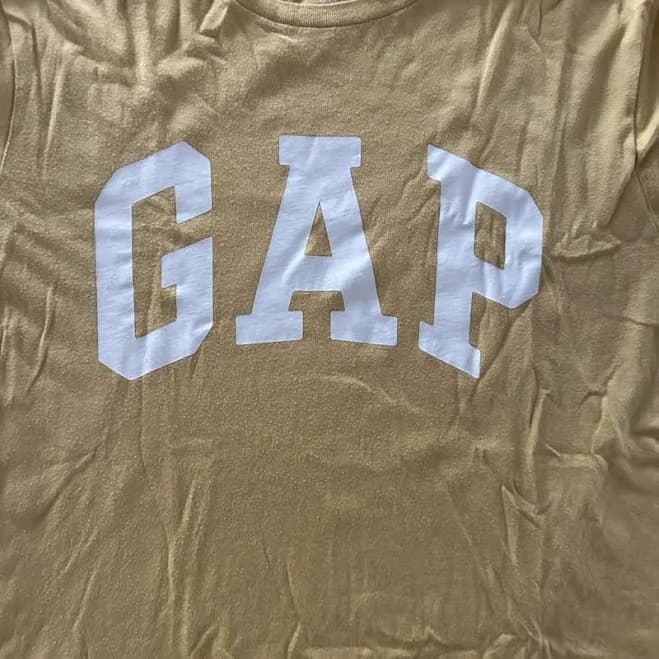 Gap Shirts | Gap Beige Tee With White Lettering | Color: White/Yellow | Size: M | Avila_D's Closet