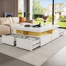 Modern Coffee Table Center Table with Marble Textured, Accent Table Dining Table with Metal Storage Organizer - Bed Bath & Beyond - 43092680