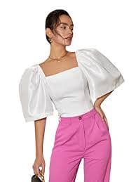 Amazon.com: Floerns Women's Square Neck Puff Short Sleeve Elegant Blouse Crop Top White XS : Clothing, Shoes & Jewelry
