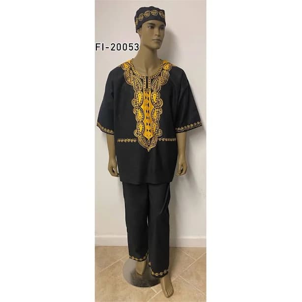 African-Stars Men's African Short Sleeve Pant Set with Kufi Hat