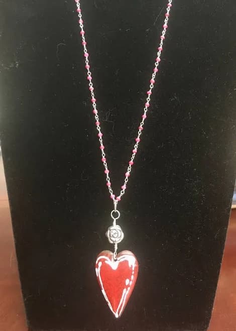 Red Enameled Heart Sterling D/S Rose