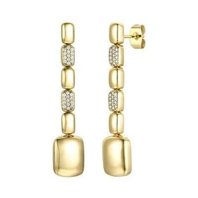14K Yellow Gold Cubic Zirconia Rectangle Dangle Earrings