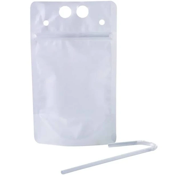 Fun Express Clear Collapsible Plastic Drink Pouches with Straws (25 Pieces)