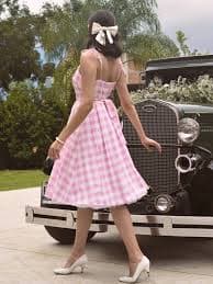 Pink 1950s Spaghetti Strap Plaid Swing Dress | Retro Stage