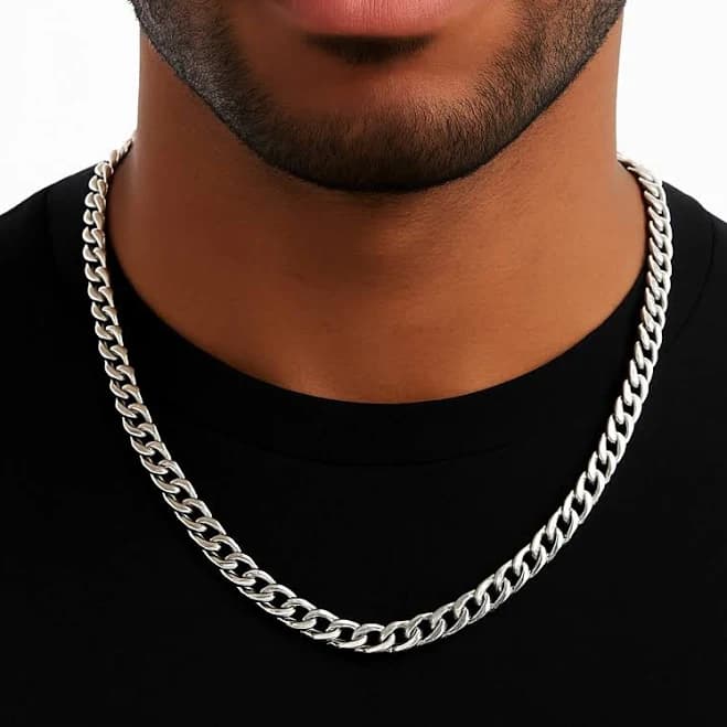 Men's gogo lush Silver Cuban Link Necklace