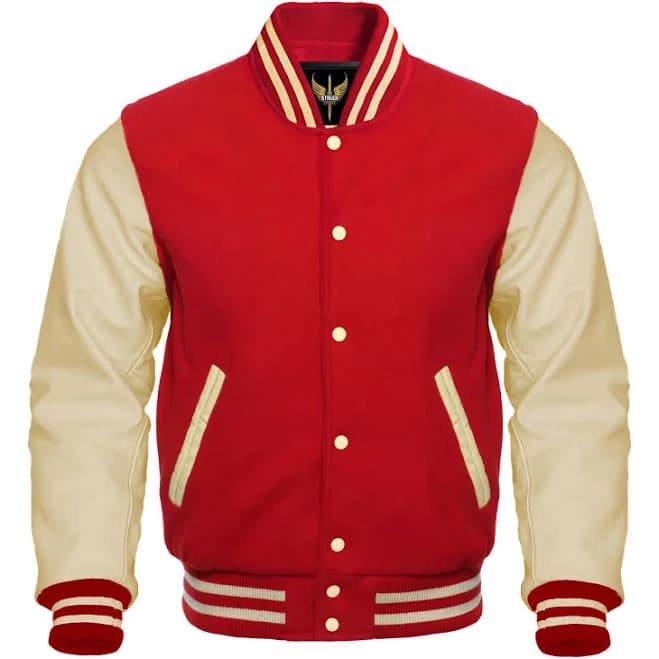 Men Bomber Varsity Jacket Classic Letterman Red & Cream Baseball