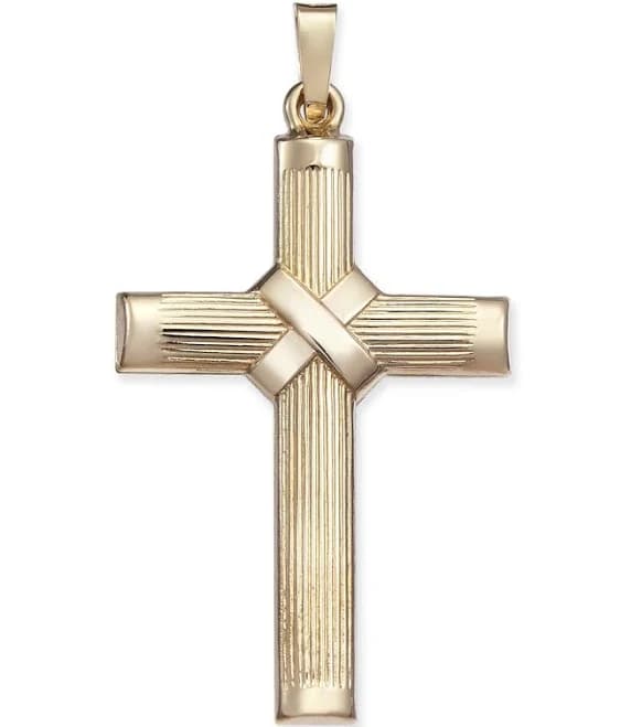 Macy's 14K Gold Ridged Cross Pendant