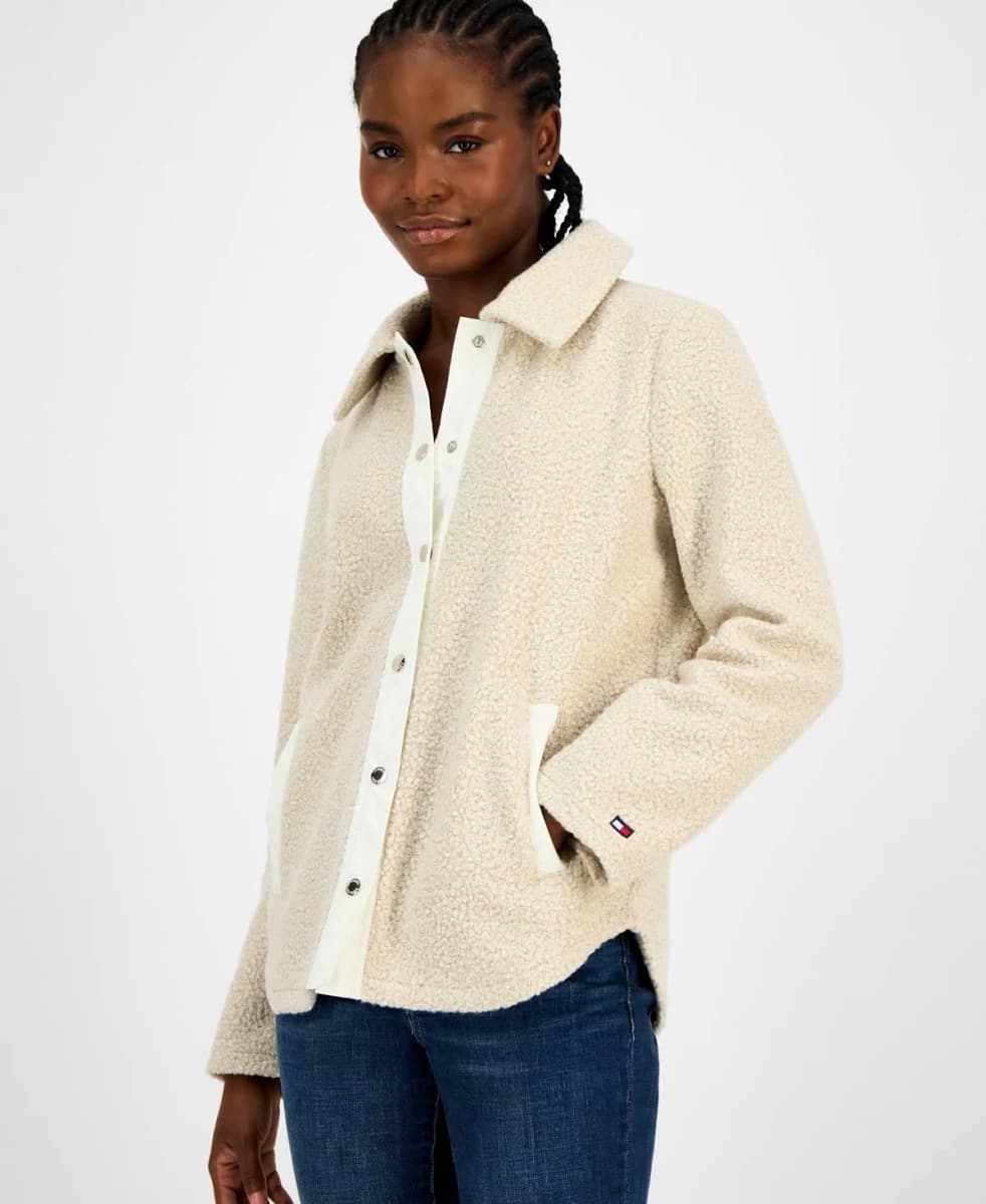 Tommy Hilfiger Women's Snap-Front Sherpa Shacket