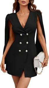 Women's Lightweight Work Office Blazer Jackets Cloak Sleeve Double Breasted Blazer Dress (Color : Black, Size : X-Small) at Amazon Women's Clothing store