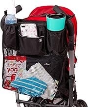 Cups 'N Cargo Universal Stroller Caddy Organizer - Essential Travel Accessories for Baby Stroller, Includes Cup Holders & Mesh Storage Bag, Fits UPPAbaby, Doona, Nuna, & More - Black