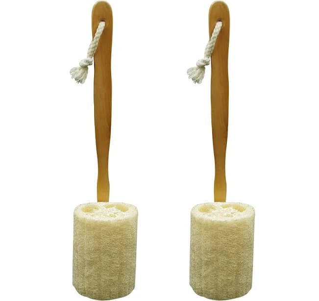 Natural Exfoliating Loofah Luffa Loofa Back Sponge Scrubber Brush With Long Wooden Handle Stick Holder Body Shower Bath Spa Pack Of 2
