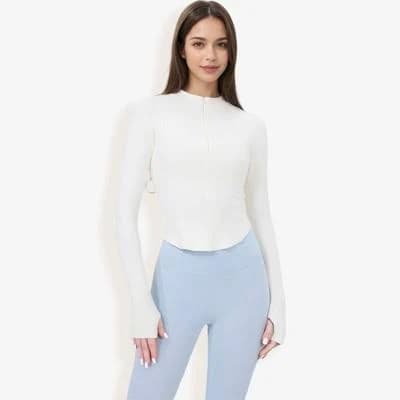 Anna-Kaci Active Women's Slim Fit Zip-Up Active Top with Thumb Holes