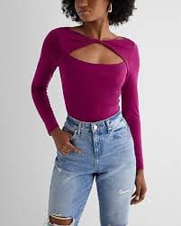 Body Contour Compression Long Sleeve Twist Front Cutout Top | Express