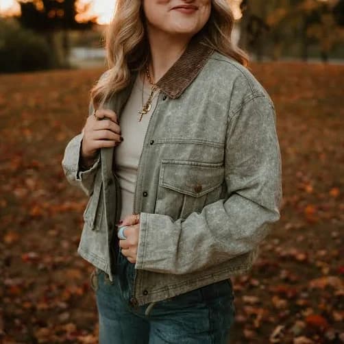 Corduroy Collared Crop Utility Jacket