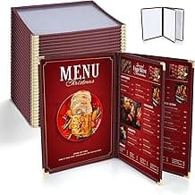 WeChef 30 Pack Restaurant Menu Covers 8.5 x 11" Book Style 3 Pages 6 Views PVC Transparent Restaurant Menu Holder Book Cafe Hotel Bar Burgundy