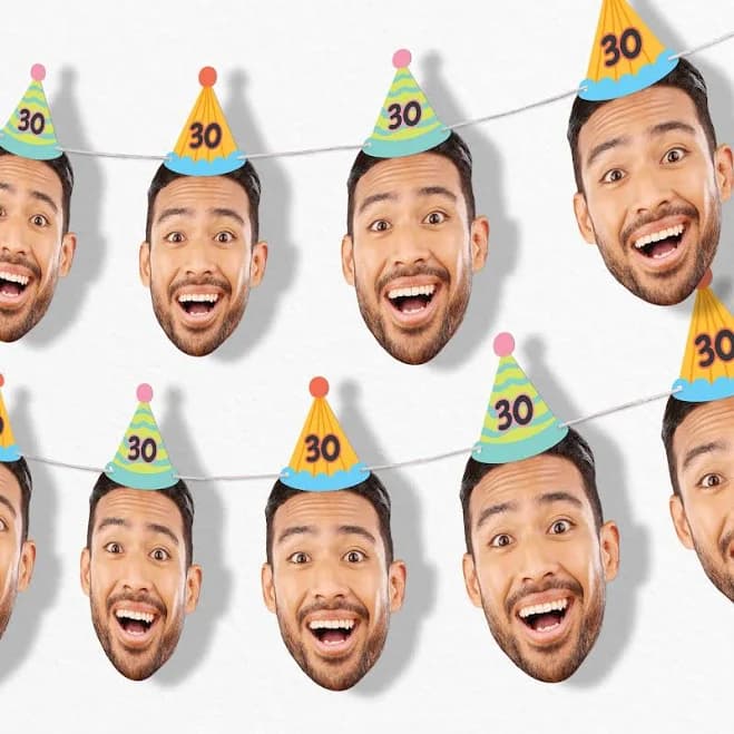 Big Dot of Happiness Custom Colorful Birthday Face Cut Out Garland Banner