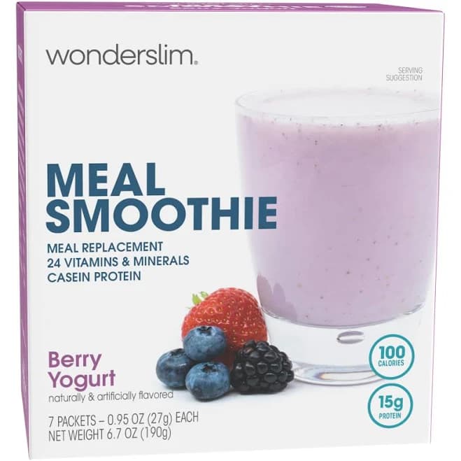 WonderSlim Meal Replacement Smoothie Berry Yogurt 15g Protein Gluten Free 7ct
