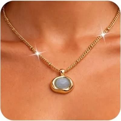 Gold Plated Chunky Dangle Necklace with Milky Aquamarine