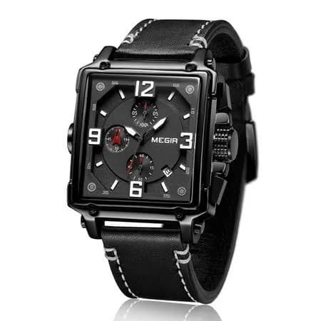 Megir Men's Chronograph Clock Square Quartz Luminous Waterproof Calendar Wristwatch