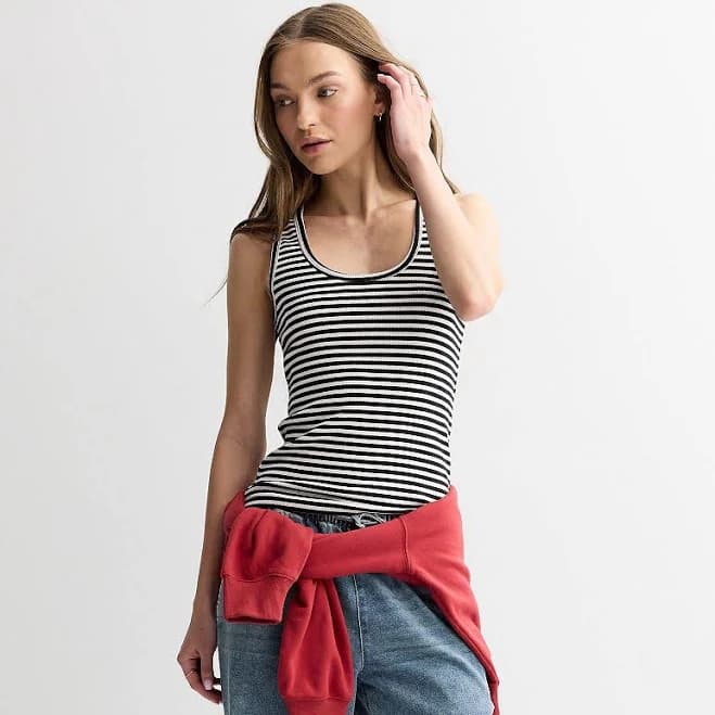 Juniors' SO Rib Scoop Neck Tank Top, Girl's, Size: XL, Black White Stripe