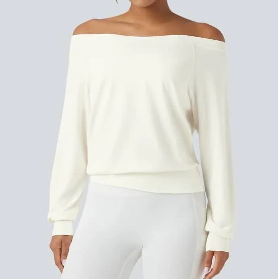 Halara Off-Shoulder Long Sleeve Fleece Yoga Top