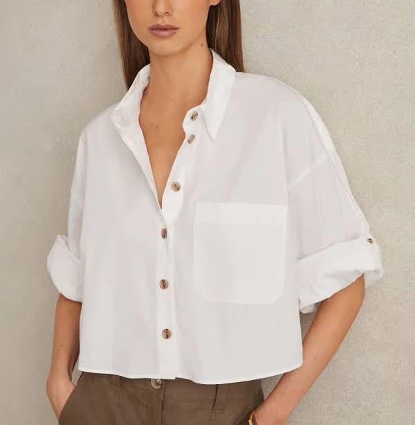 Reiss Women's Solene Cropped Cotton Shirt