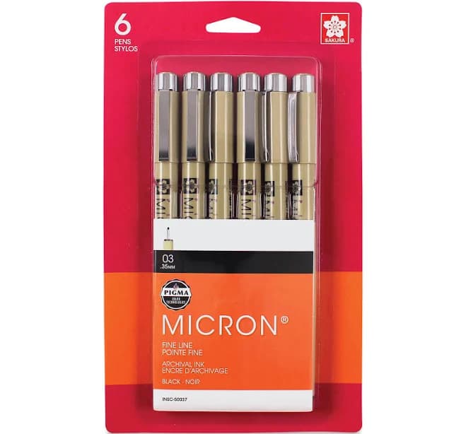 Pigma Micron Pens 03 .35mm 6/Pkg Black