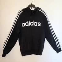 Adidas Unisex 3 Stripes Black and White Pullover Hoodie (Size: Small)