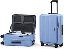 Amazon.com | ROAMING 26-Inch Checked Luggage Expandable Front Opening Rolling Vacation Suitcase with Spinner Wheels and TSA Lock Cup Holder, PC Hard Shell Travel Trolley Case for Shout Business Trips Blue |