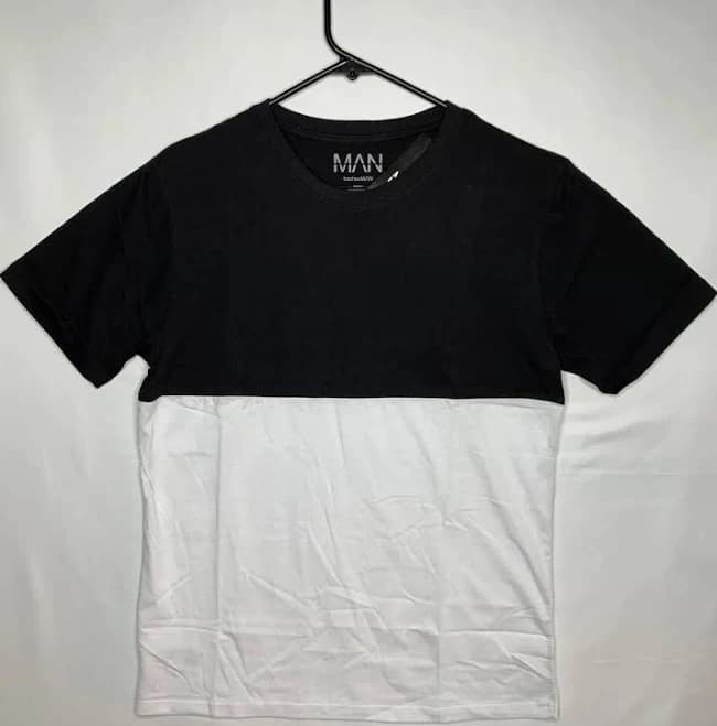 Boohoo Man Black & White Color Colour Block Short Sleeve Crewneck