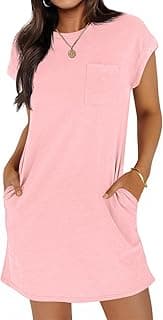 Women's Summer T Shirt Dress Casual Short Sleeve Crewneck Loose Fit Mini Dresses with Pockets
