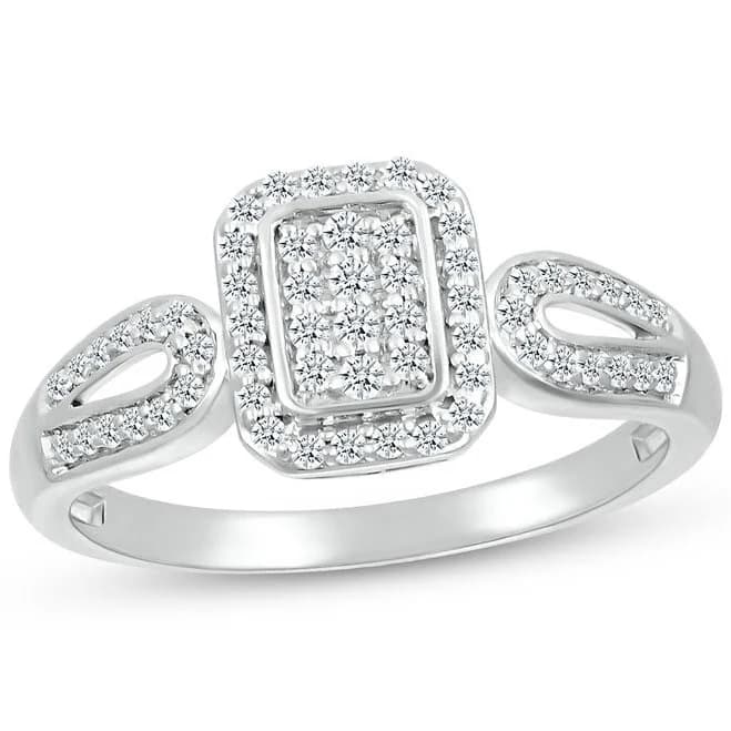 1/4 Ct tw Elongated Cushion-Shaped Diamond Sterling Silver Ring