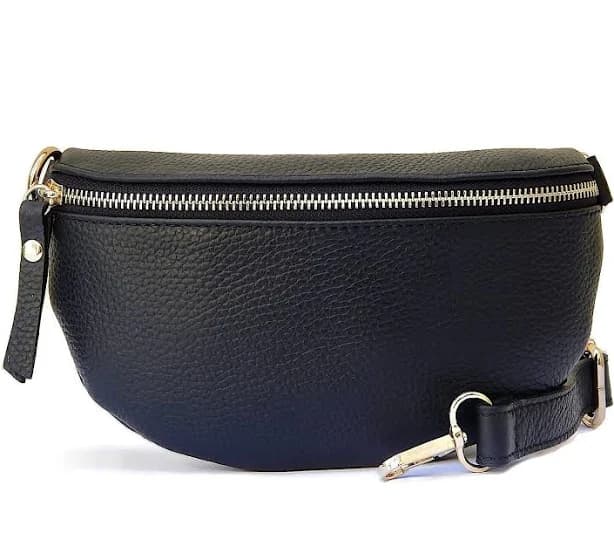 Black Leather Bum Bag, Italian Leather Hip Bag, Leather Fanny Pack, Leather Waist Bag, Soft Leather Crossbody Sling Bag, Bumbag Travel Pouch