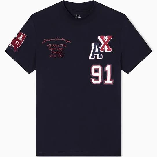 Armani Exchange Men's Regular Fit T-Shirt with Multi Badge Logo