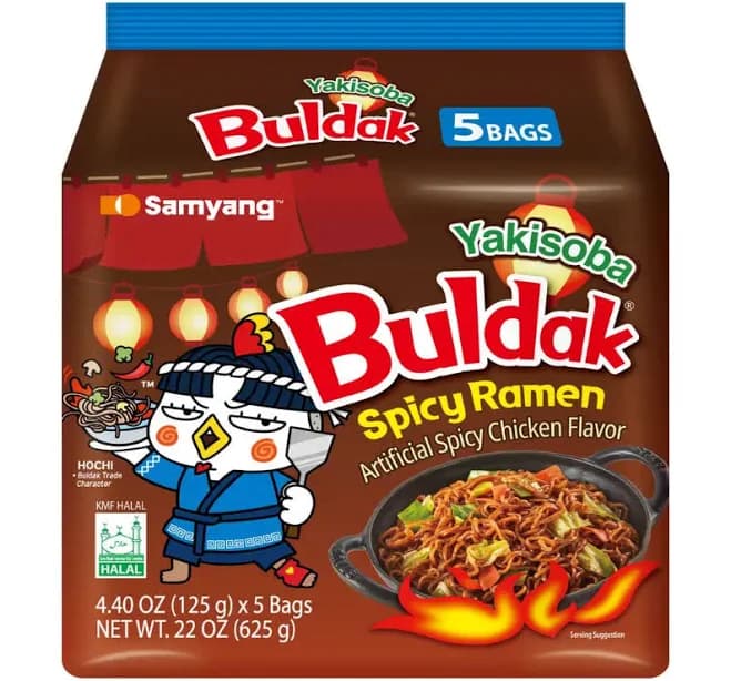 Samyang Buldak Artificial Spicy Chicken Ramen Yakisoba Flavor 5 Packs 22.95 oz