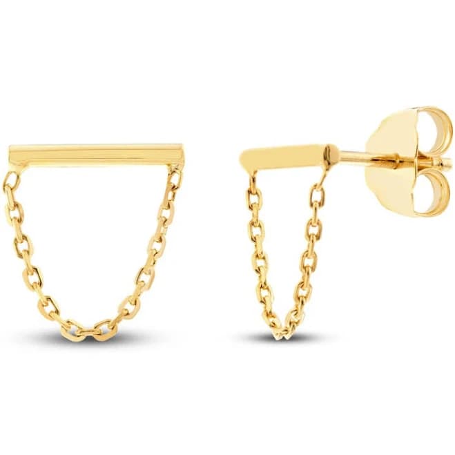 14K Yellow Gold Bar Chain Earrings