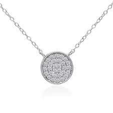 Sterling Silver Cubic Zirconia Round Disc Necklace