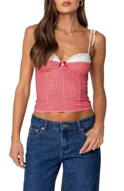 Edikted Women's Peekaboo Lacey Gingham Corset
