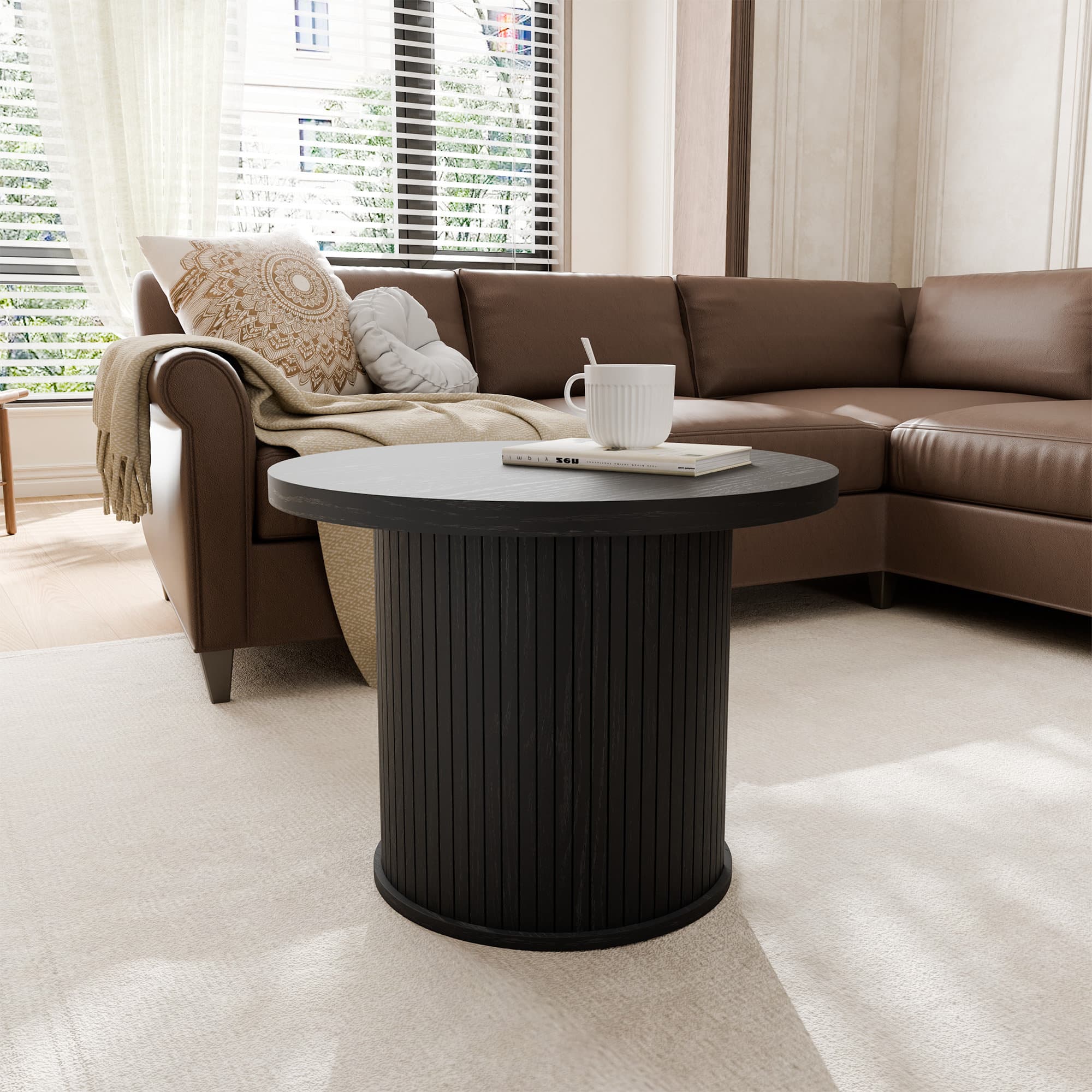 StorageWorks Tambour Design Round Coffee Table with Storage & Reviews | Wayfair