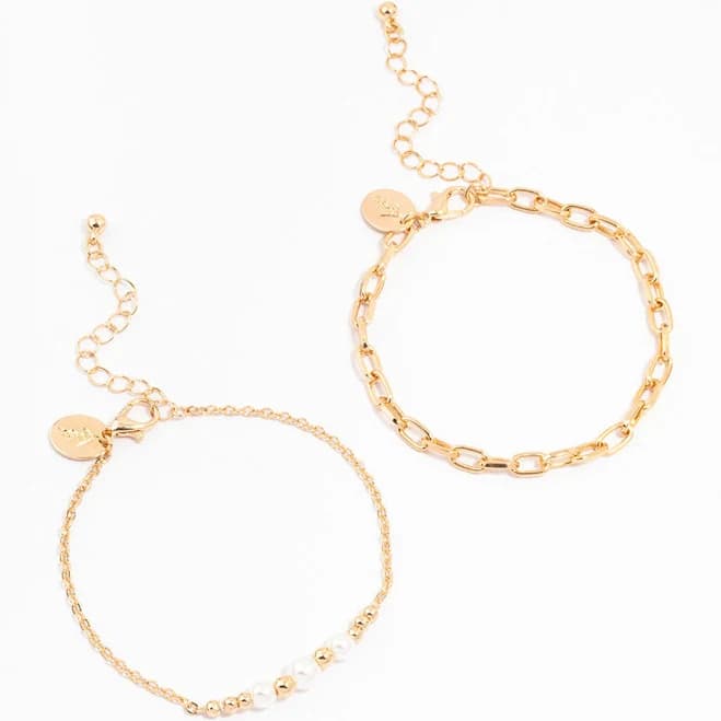 Lovisa 2-Pack Gold Chain Link & Pearl Bracelets