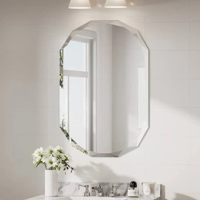 Keonjinn 36-in H Oval Silver Beveled Frameless Wall Mirror