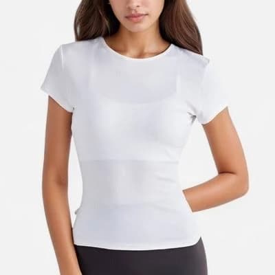 Anna-Kaci Women's Fitted Crew Neck Short Sleeve Stretch Fabric Top