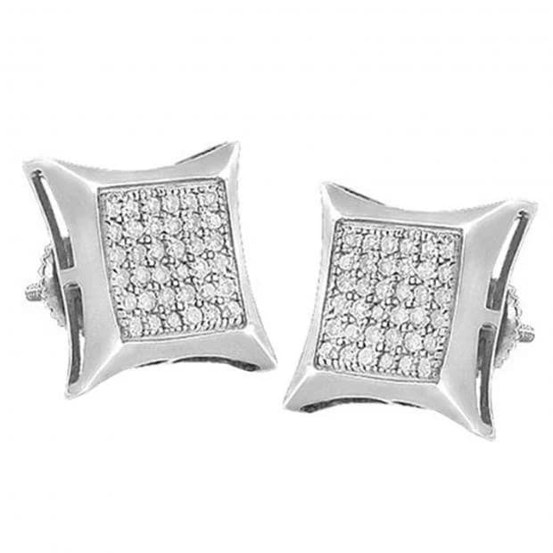 Sterling Silver Iced Diamond Kite Stud Earrings