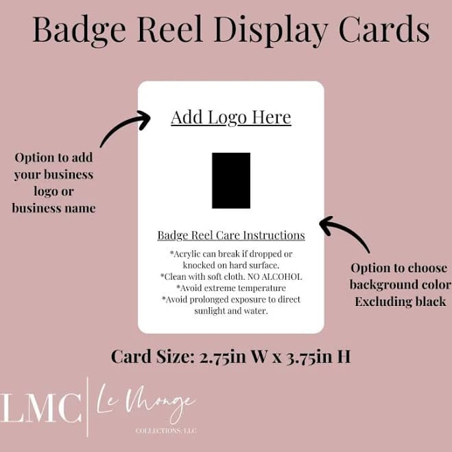 Custom Badge Reel Display Cards, Badge Reel Care Instruction Cards - Please read the description before purchasing