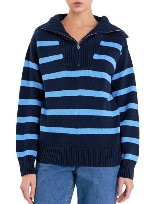 ENGLISH FACTORY Stripe Cotton Zip Pullover